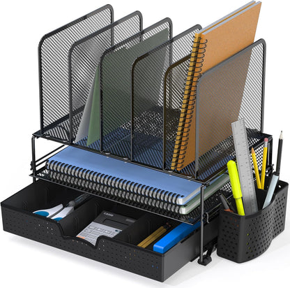 Desk File Organizer for Office Supplies w/Drawer, Black