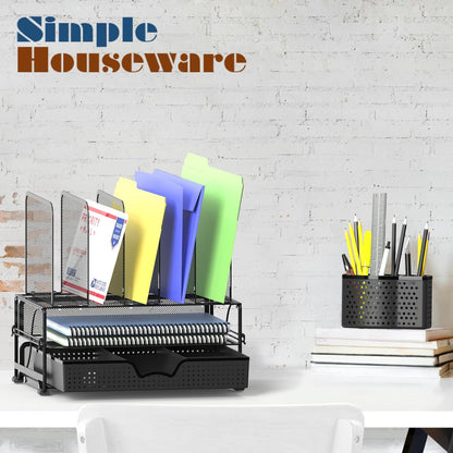 Desk File Organizer for Office Supplies w/Drawer, Black