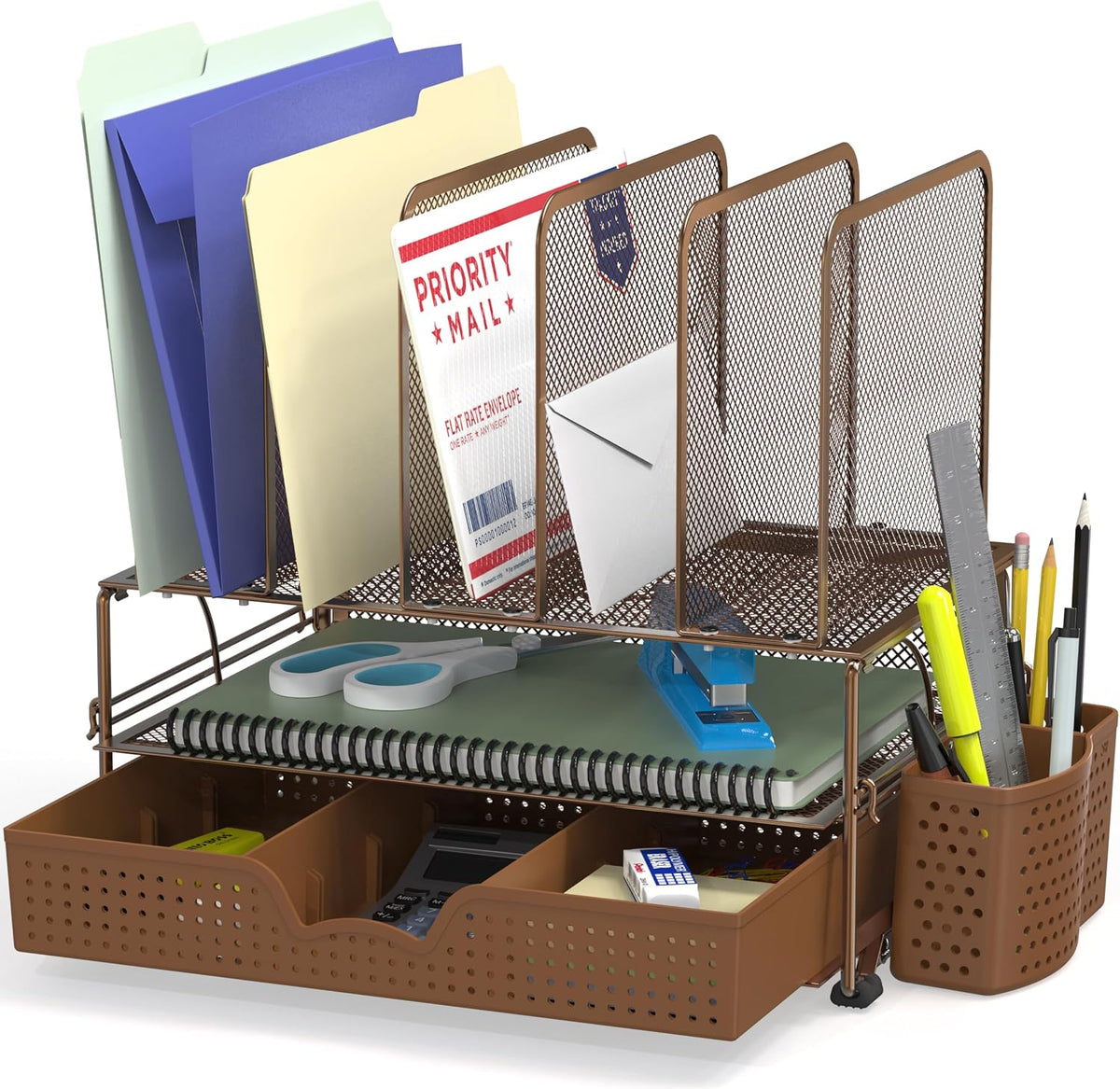 Desk File Organizer for Office Supplies w/Drawer, Black