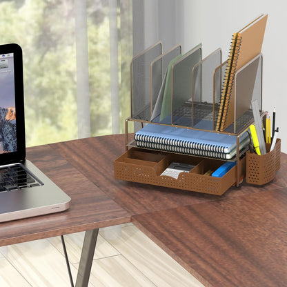 Desk File Organizer for Office Supplies w/Drawer, Black