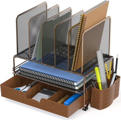 Desk File Organizer for Office Supplies w/Drawer, Black