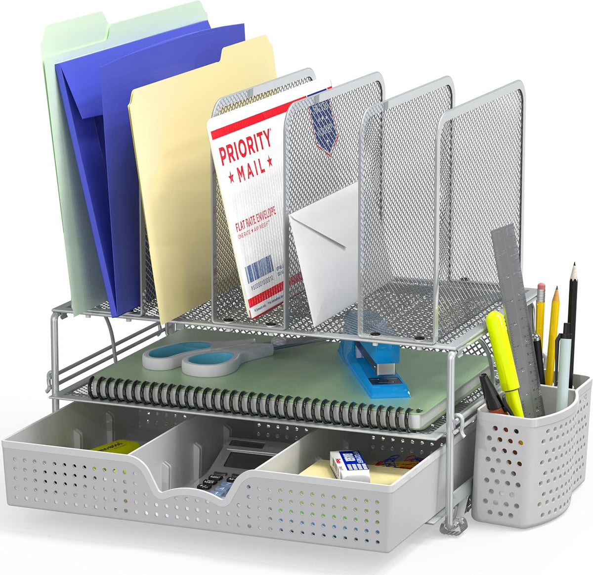 Desk File Organizer for Office Supplies w/Drawer, Black