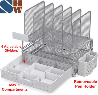 Desk File Organizer for Office Supplies w/Drawer, Black