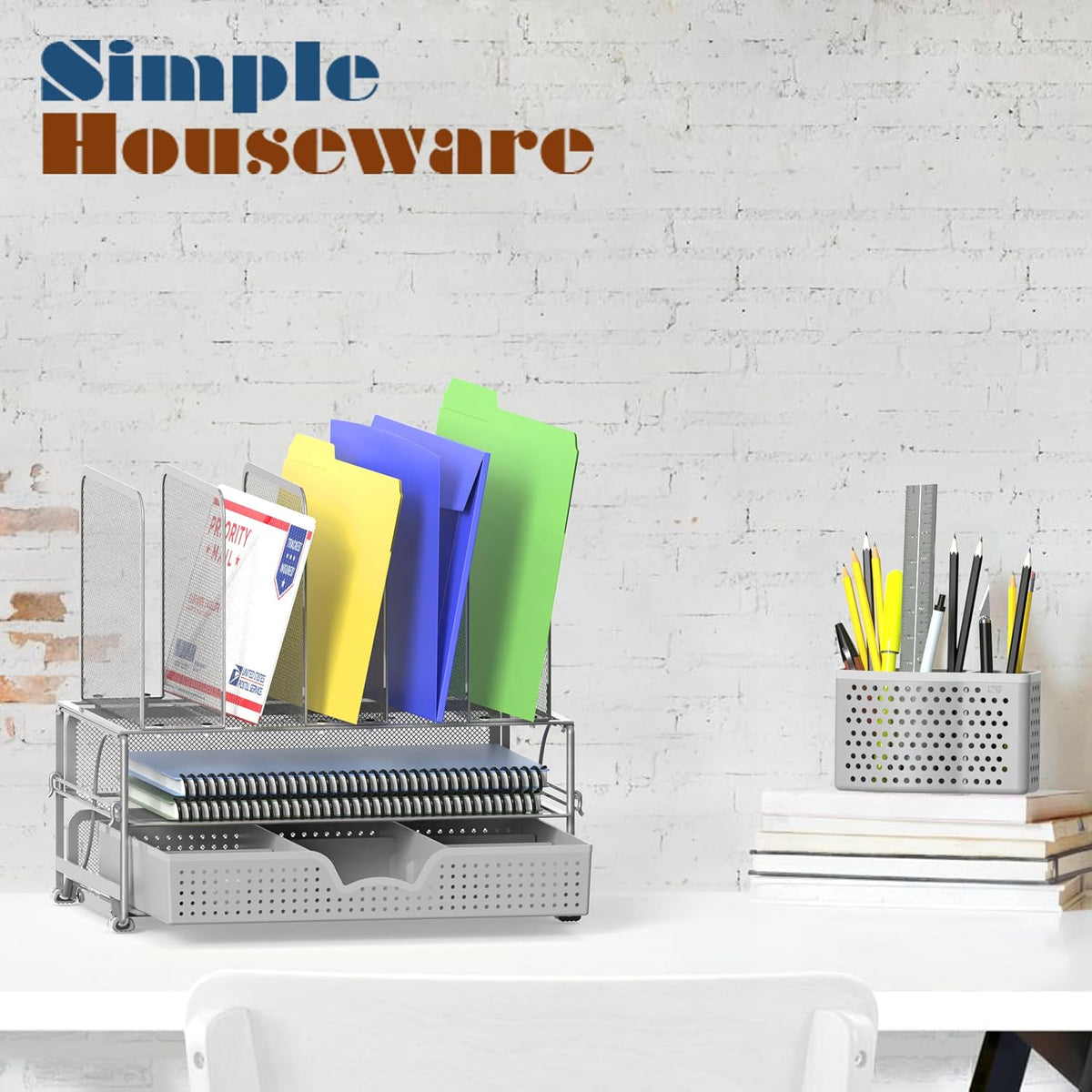 Desk File Organizer for Office Supplies w/Drawer, Black