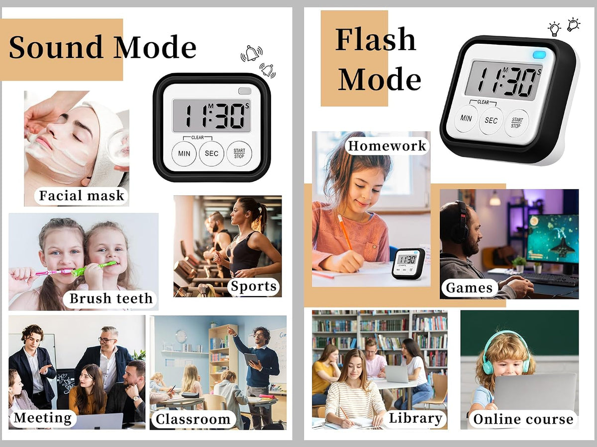 Timer, Kitchen Timers for Cooking Classroom Timer for Kids Teachers Magnetic Digital Timers 2 Pack, Pink