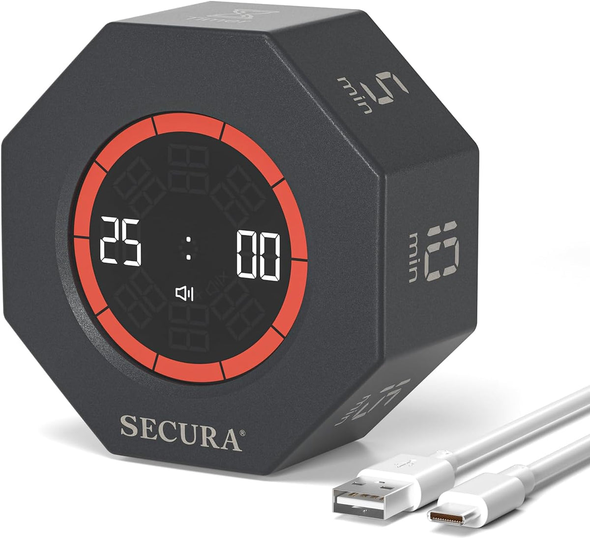 Pomodoro Timer with 5/10/15/20/25/50/90 Min Presets, 3 Level Volume