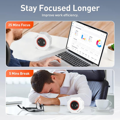 Pomodoro Timer with 5/10/15/20/25/50/90 Min Presets, 3 Level Volume