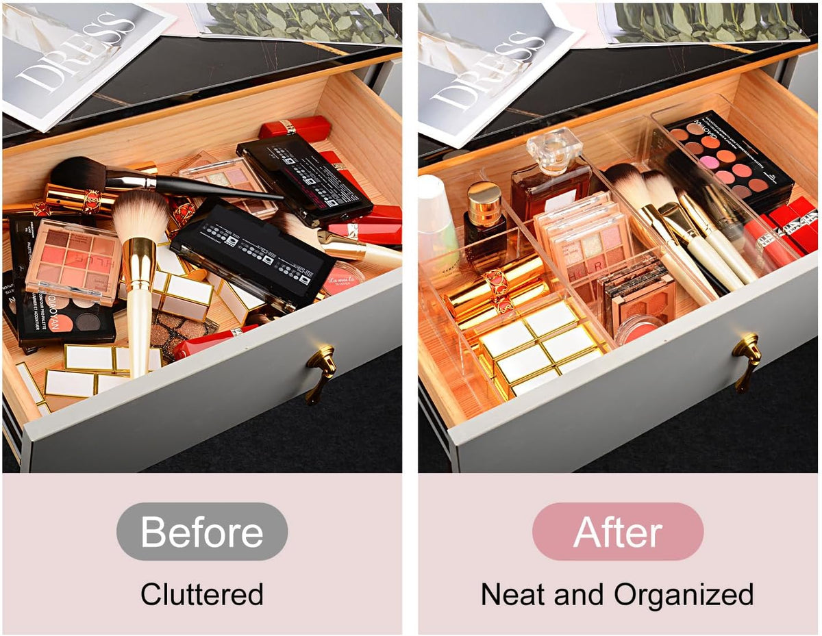 Acrylic Organizers, Bathroom Organizer for Drawer, Cosmetic Display Cases for Vanity, Countertop, Desk, Kitchen, and Makeup Storage, 3-Section