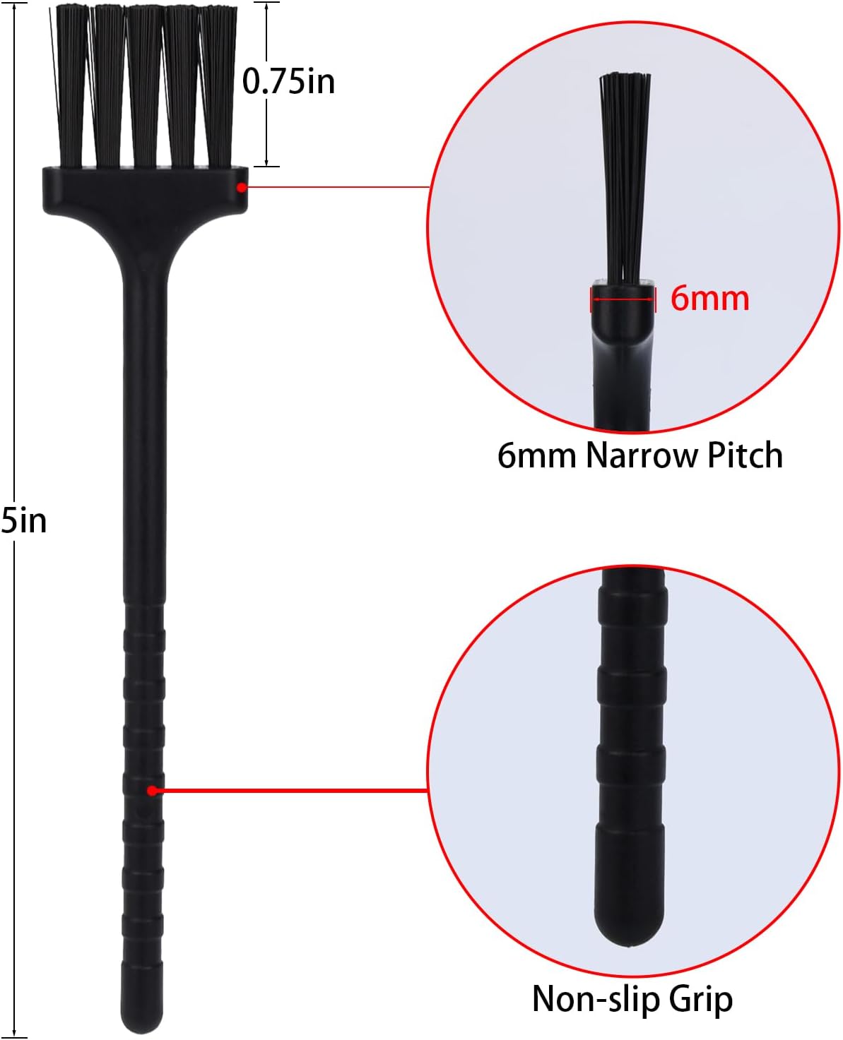 Detail Cleaning Brush 6-Pack, Nylon Bristle Tool for Grinders & Keyboards