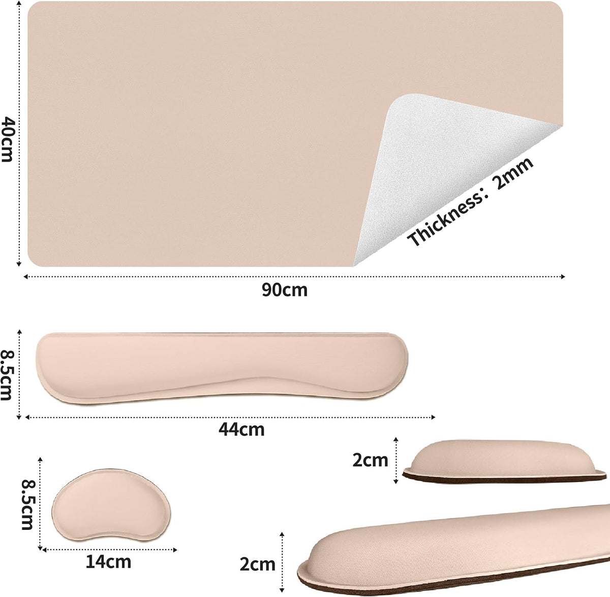 Bloss Leather Desk Pad and Keyboard Wrist Rest, Large Mouse Pad + Keyboard Pad+Mouse Wrist Support, Non-Slip Desk Mat Protector for Office, Home(31.5×15.7 Inches,Beige) - Colors B