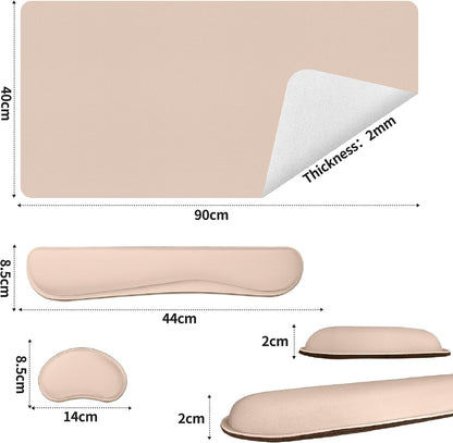 Bloss Leather Desk Pad and Keyboard Wrist Rest, Large Mouse Pad + Keyboard Pad+Mouse Wrist Support, Non-Slip Desk Mat Protector for Office, Home(31.5×15.7 Inches,Beige) - Colors B