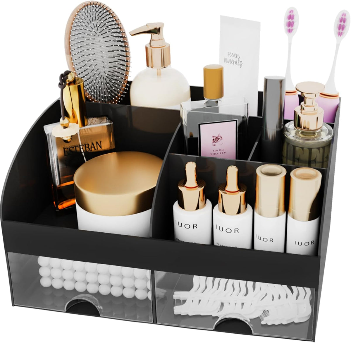 Makeup Organizer with Drawers, Cosmetic Storage for Dresser Vanity and Bathroom Countertop, Beauty Holder for Lipstick Brush, Skincare Organizer for Vanity, Cosmetic Display Case (White)