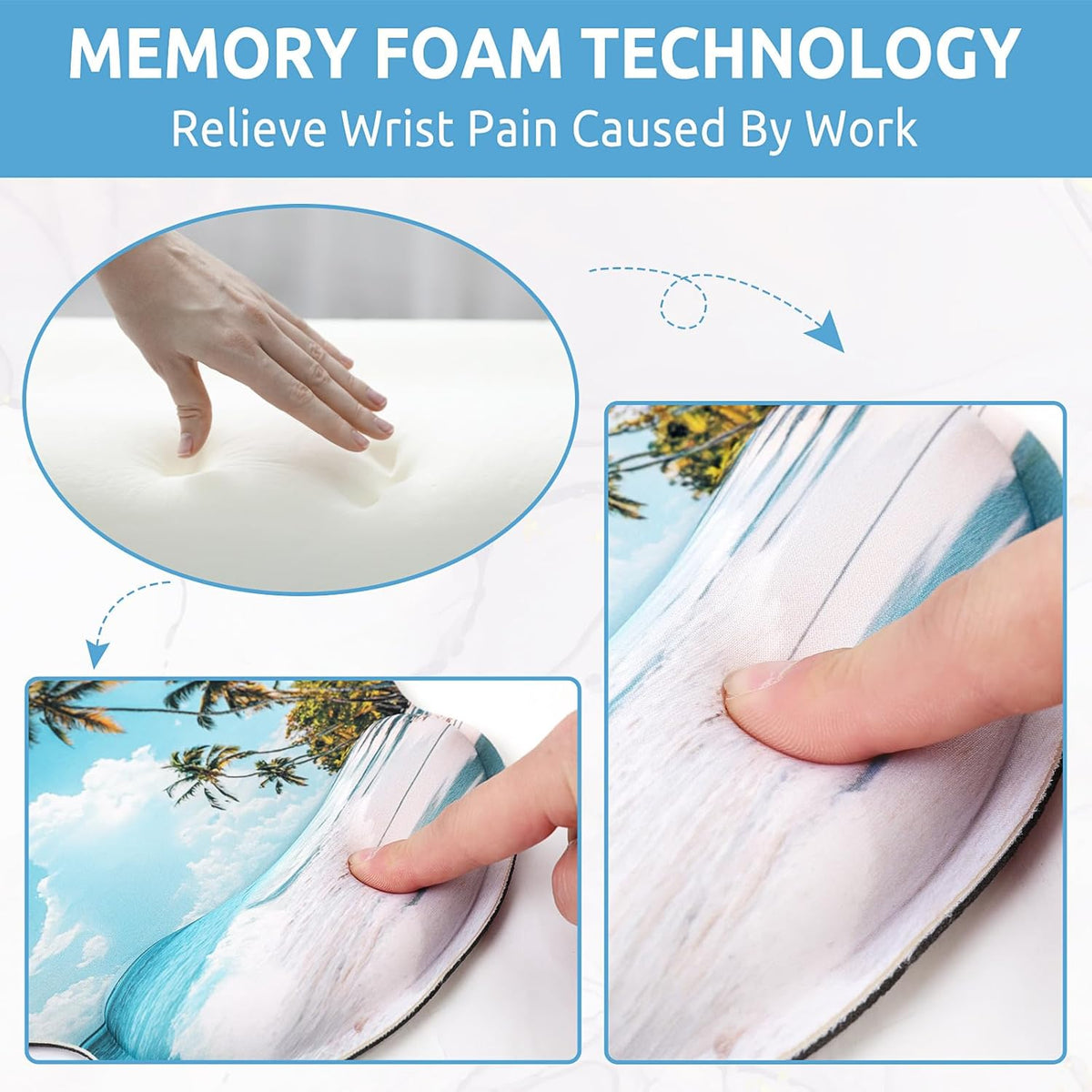 KONVINIT Ergonomic Mouse Pad with Wrist Rest, Small Mousepad with Non-Slip Rubber Base and Smooth Surface, Beach Mouse Pads for Desk, Office Desk Accessories