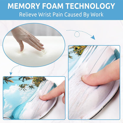 KONVINIT Ergonomic Mouse Pad with Wrist Rest, Small Mousepad with Non-Slip Rubber Base and Smooth Surface, Beach Mouse Pads for Desk, Office Desk Accessories