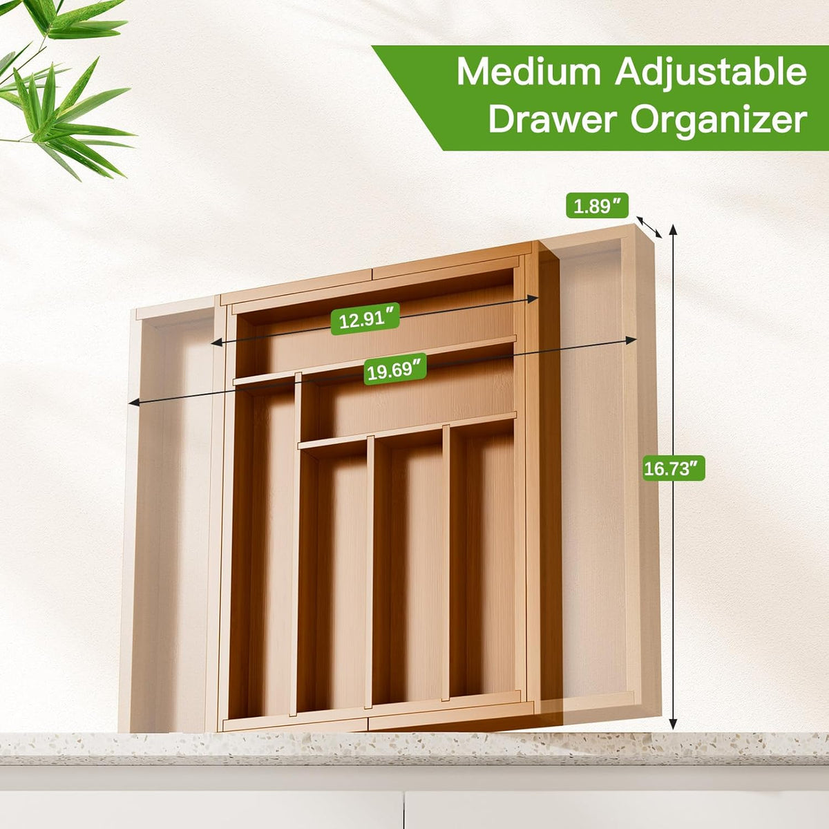 Pipishell Bamboo Expandable Silverware Drawer Organizer, Adjustable Kitchen Utensil Tray for Forks, Spoons and Knives, Wood Storage Cutlery Holder for Bedroom and Living Room