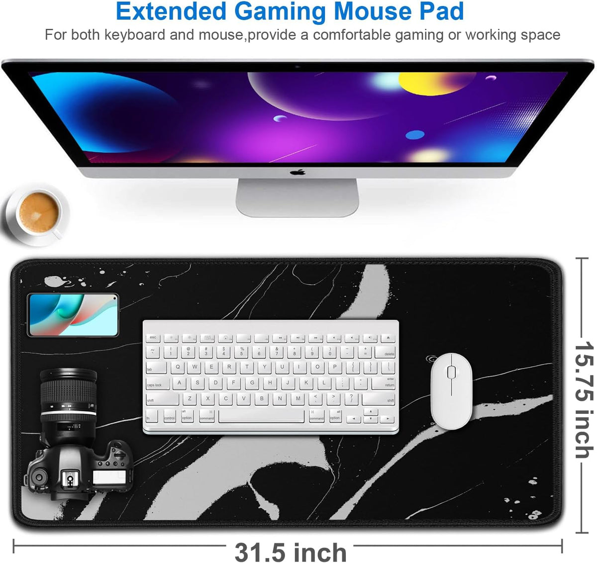 Large Gaming Mouse Pad, 31.5x15.7 inch Large Extended Computer Keyboard Mouse Mat, Water Resist Non-Slip Mousepad Rubber Base Long XXL Desk Mouse Pad for Work & Gaming, Office & Home, Black