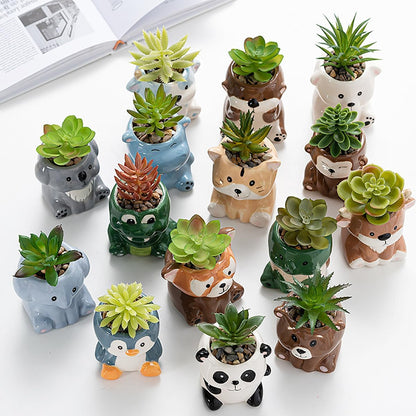 DIYOMR Cute Animals Planter, Mini Ceramic Cartoon Animal Shaped Succulent Flower Pot Indoor Air Plants Holder, Smooth Shiny Decorative Flower Cactus Planter - Plants Not Included (Panda)