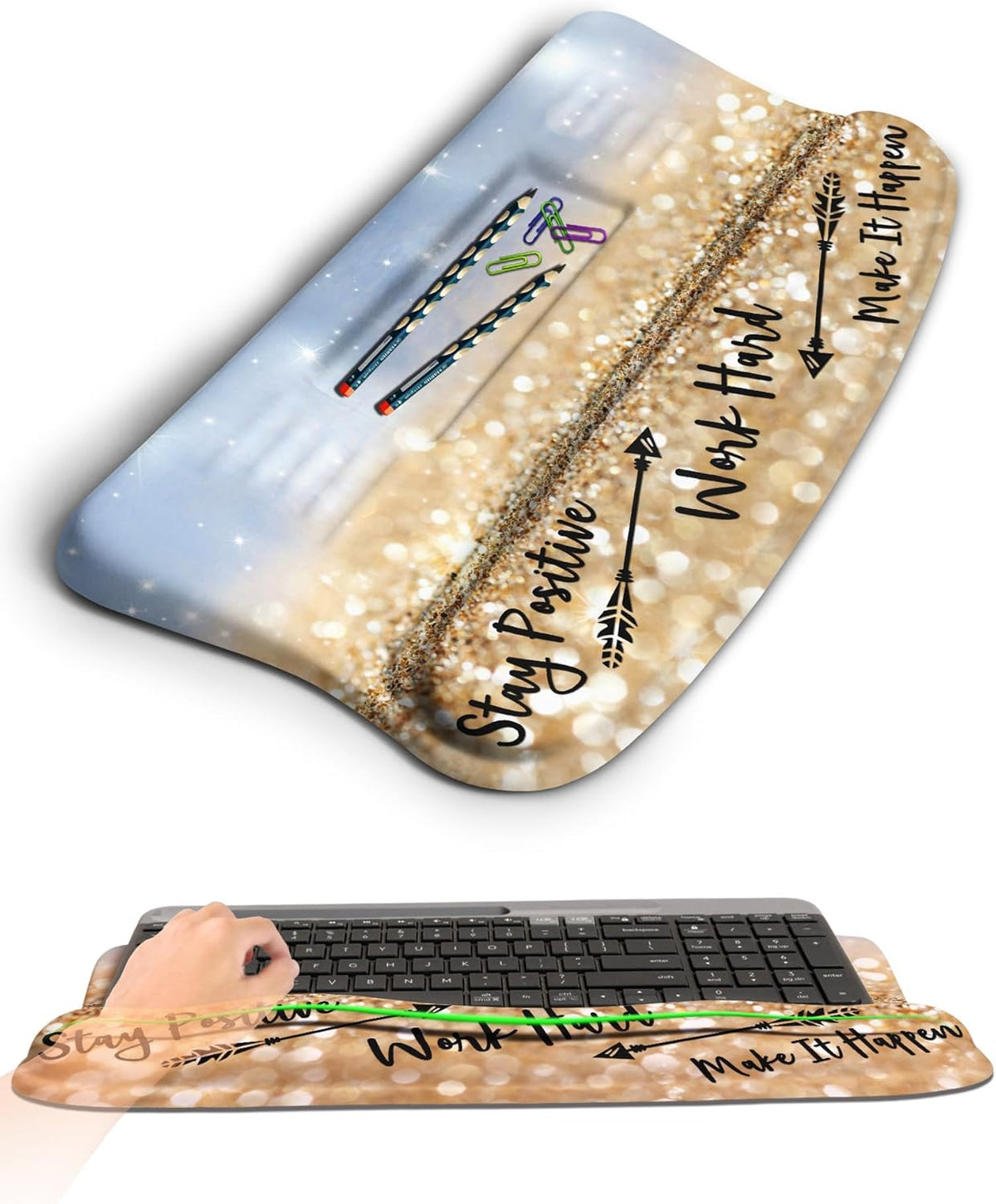 Ergonomic Wave Wrist Rest with Keyboard Stand, Cushioned Palm Rest, Comfortable Integrated Memory Foam for Natural Typing and Relieve Wrist Pain, Dark Night Black