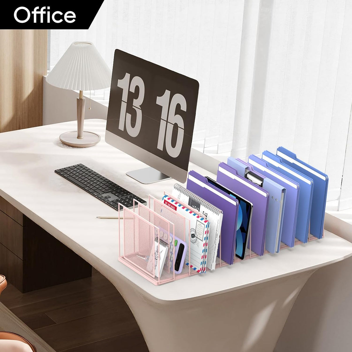 File Organizer for Desk, 5-Section Vertical File Sorter, Paper Holder Organizer Standing Metal File Folder for Office Home Classroom, Black