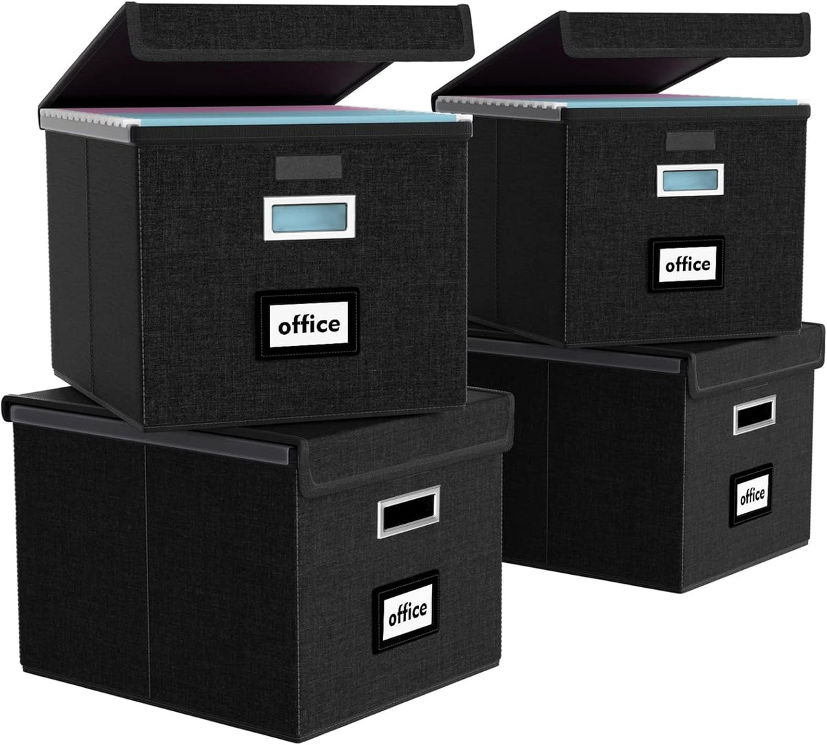Upgraded Portable File Organizer Box with Lid, Collapsible Linen Hanging Filing Storage Boxes with Plastic Slides, Decorative Home/Office Filing System Box for File and Folders Storage (Gray)