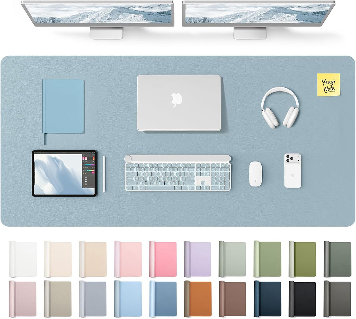 YSAGi Leather Desk Pad Protector, Large Mouse Pad, Non-Slip PU Leather Desk Blotter, Waterproof Writing Pad for Office and Home (31.5" x 15.8", Eggshell) - Colors B
