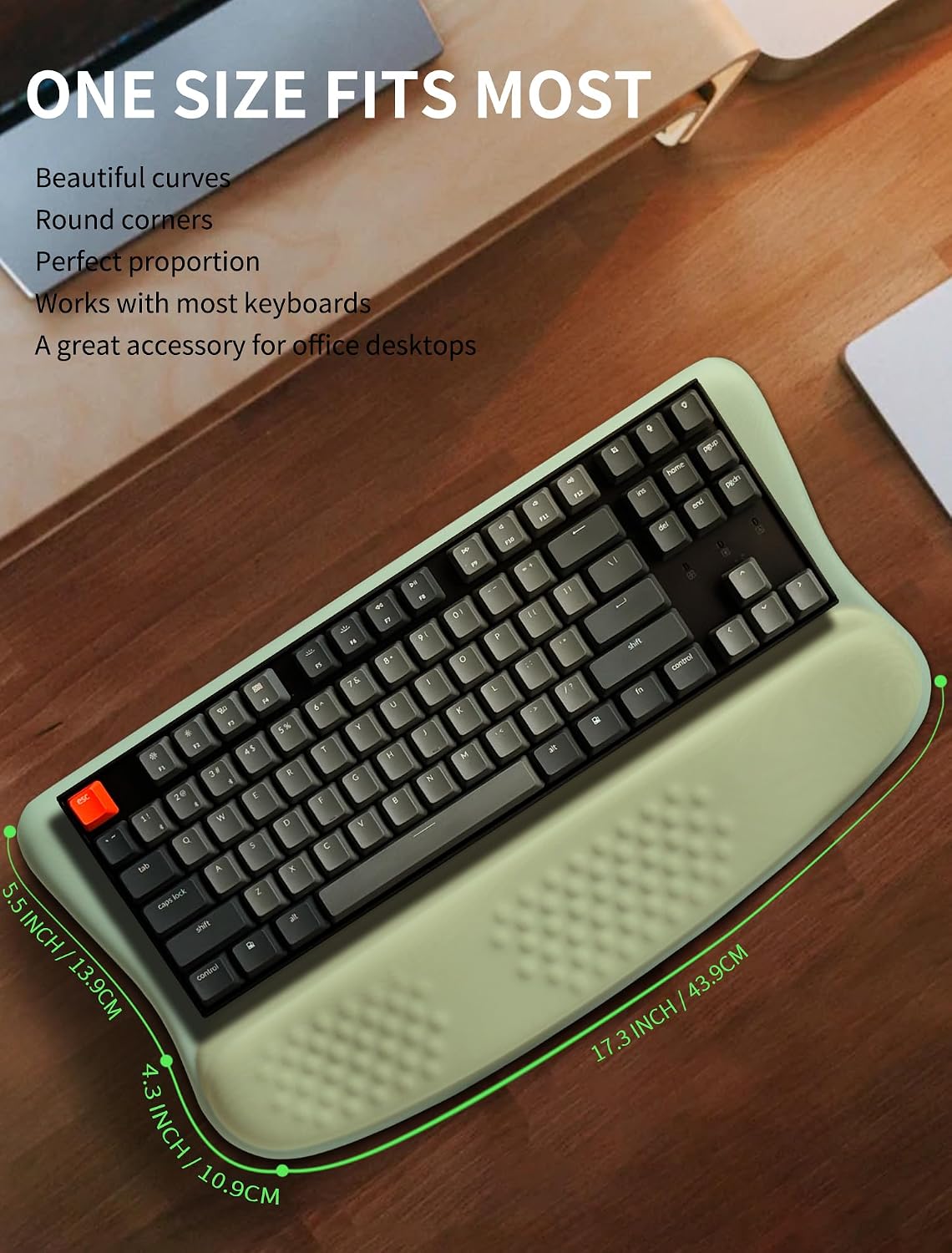 Ergonomic Wave Wrist Rest with Keyboard Stand, Cushioned Palm Rest, Comfortable Integrated Memory Foam for Natural Typing and Relieve Wrist Pain, Dark Night Black