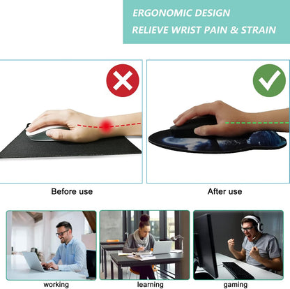 Mouse Pad with Wrist Support, Ergonomic Mouse Pad with Memory Foam Wrist Rest Cushion, Non-Slip Rubber Base Gaming Mice Pad for Home Office Computer Laptop, Flower Black