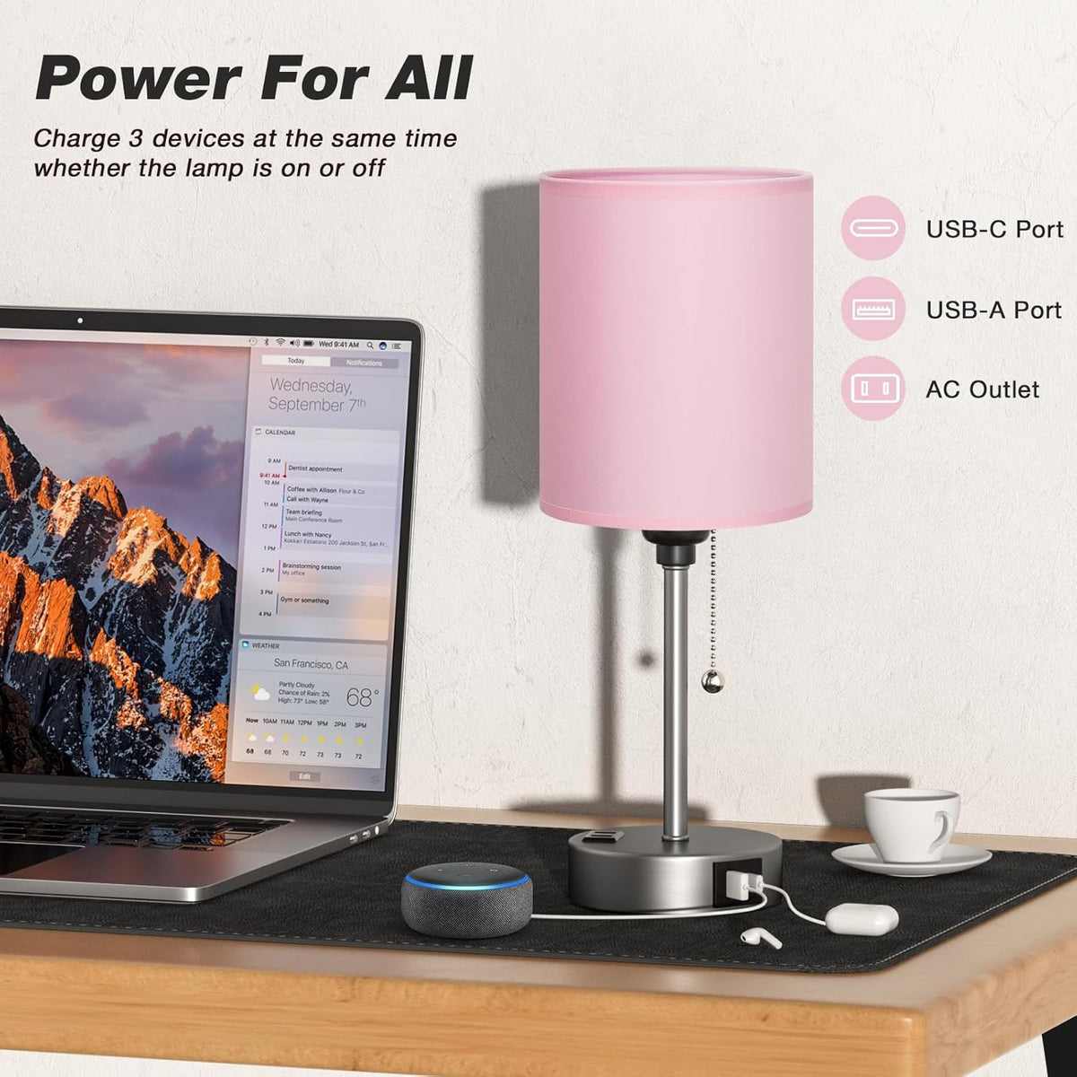 Dicoool Bedside Table Lamp for Bedroom - Small Desk Lamp with USB Ports