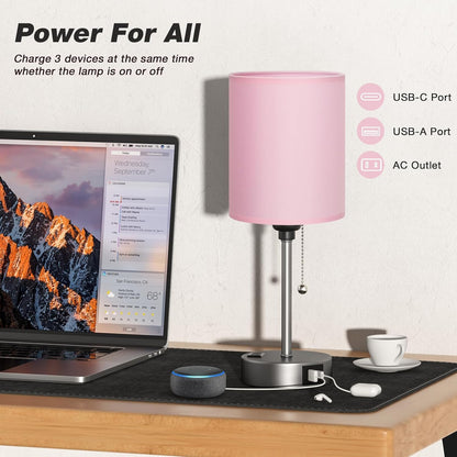 Dicoool Bedside Table Lamp for Bedroom - Small Desk Lamp with USB Ports