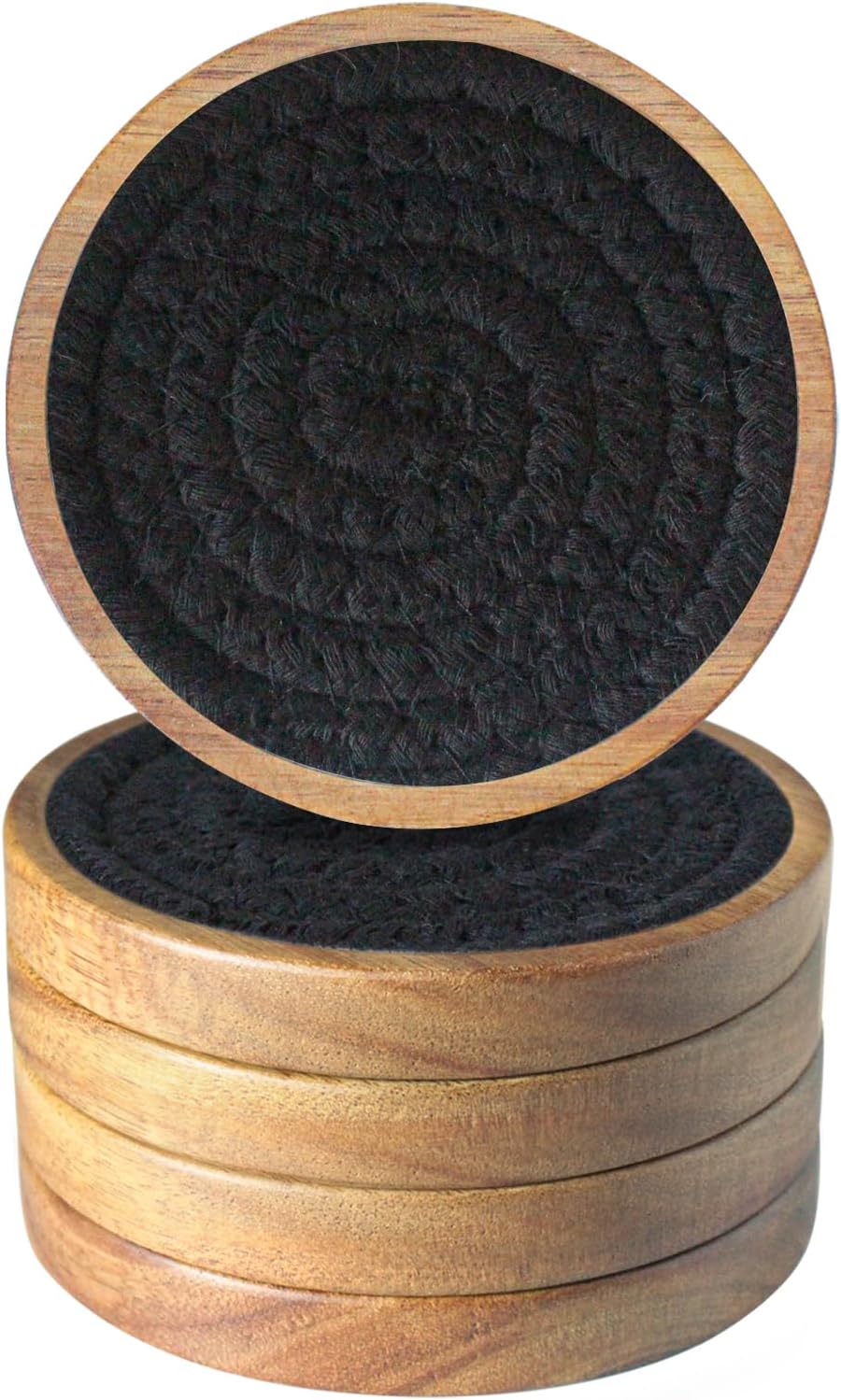 Wood Coasters for Drinks, Eykao Absorbent Coaster Sets of 5, Woven Drink Coasters for Coffee Table, Housewarming Gift for Farmhouse Home Decor,4 inches