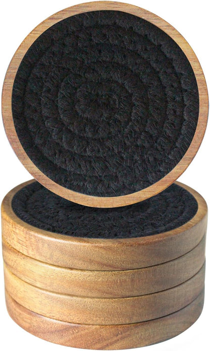 Wood Coasters for Drinks, Eykao Absorbent Coaster Sets of 5, Woven Drink Coasters for Coffee Table, Housewarming Gift for Farmhouse Home Decor,4 inches