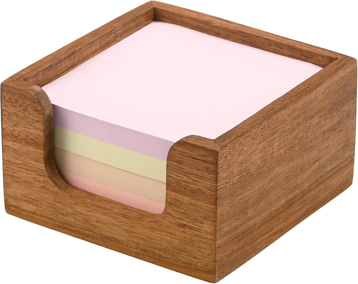 Acacia Wood Sticky Note Holder with 3 Pen Holders, 3x3 Post It Note Dispenser with Anti-Slip Pads, All-in-One Wooden Desk Organizer for Office Home School (4.0“x3.5"x2")
