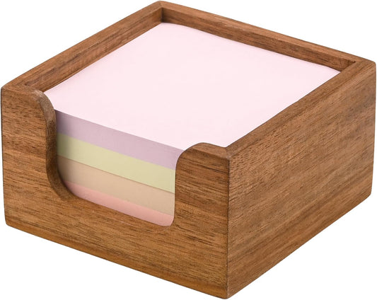 Acacia Wood Sticky Note Holder with 3 Pen Holders, 3x3 Post It Note Dispenser with Anti-Slip Pads, All-in-One Wooden Desk Organizer for Office Home School (4.0“x3.5"x2")