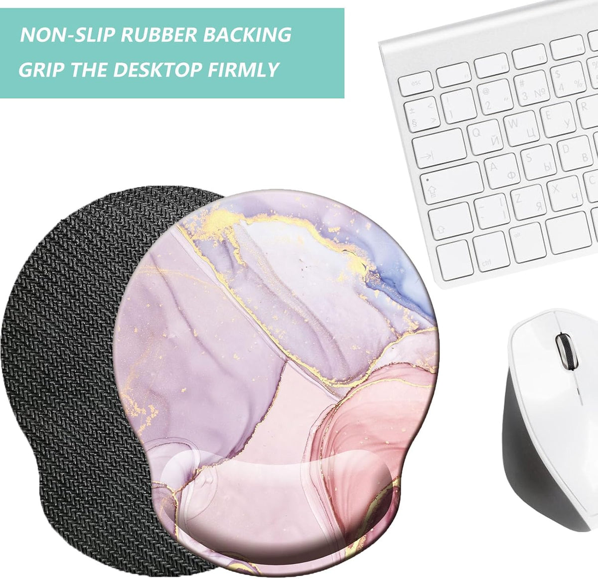 Mouse Pad with Wrist Support, Ergonomic Mouse Pad with Memory Foam Wrist Rest Cushion, Non-Slip Rubber Base Gaming Mice Pad for Home Office Computer Laptop, Flower Black