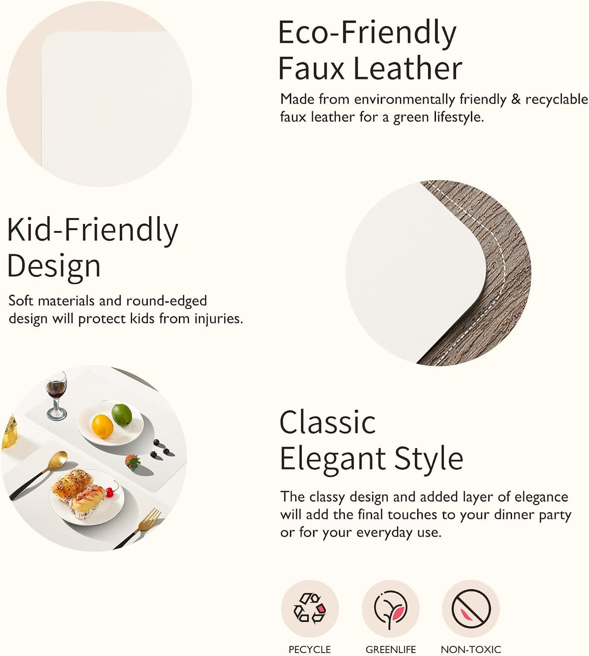 Maxpearl Faux Leather Placemats Set of 6 - Waterproof - Wipe Clean - Heat Resistant - Anti Slip Dining Table Place Mats, Suitable for Indoor & Outdoor Use, 17’’×12’’, Beige