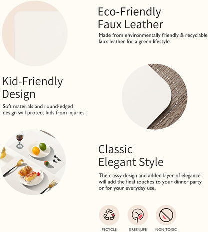 Maxpearl Faux Leather Placemats Set of 6 - Waterproof - Wipe Clean - Heat Resistant - Anti Slip Dining Table Place Mats, Suitable for Indoor & Outdoor Use, 17’’×12’’, Beige