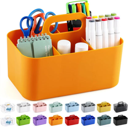 Multiuse Caddy Organizer with Handle, Portable Divided Plastic Tote Bin - Art Craft, Stationary Pen Marker Crayons, Makeup Hair Supplies Storage - Bathroom, Classroom, Dorm, Office, Desk Holder -Black