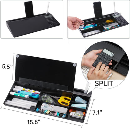 TSJ OFFICE Desktop Whiteboard Dry-Erase-Board - Computer Keyboard Stand White Board Surface Pad with Drawer, Desk Organizers with Accessories for Office, Home, School Supplies - Black