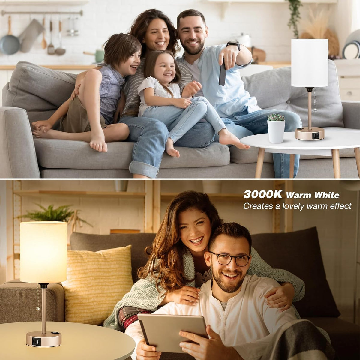 Dicoool Bedside Table Lamp for Bedroom - Small Desk Lamp with USB Ports