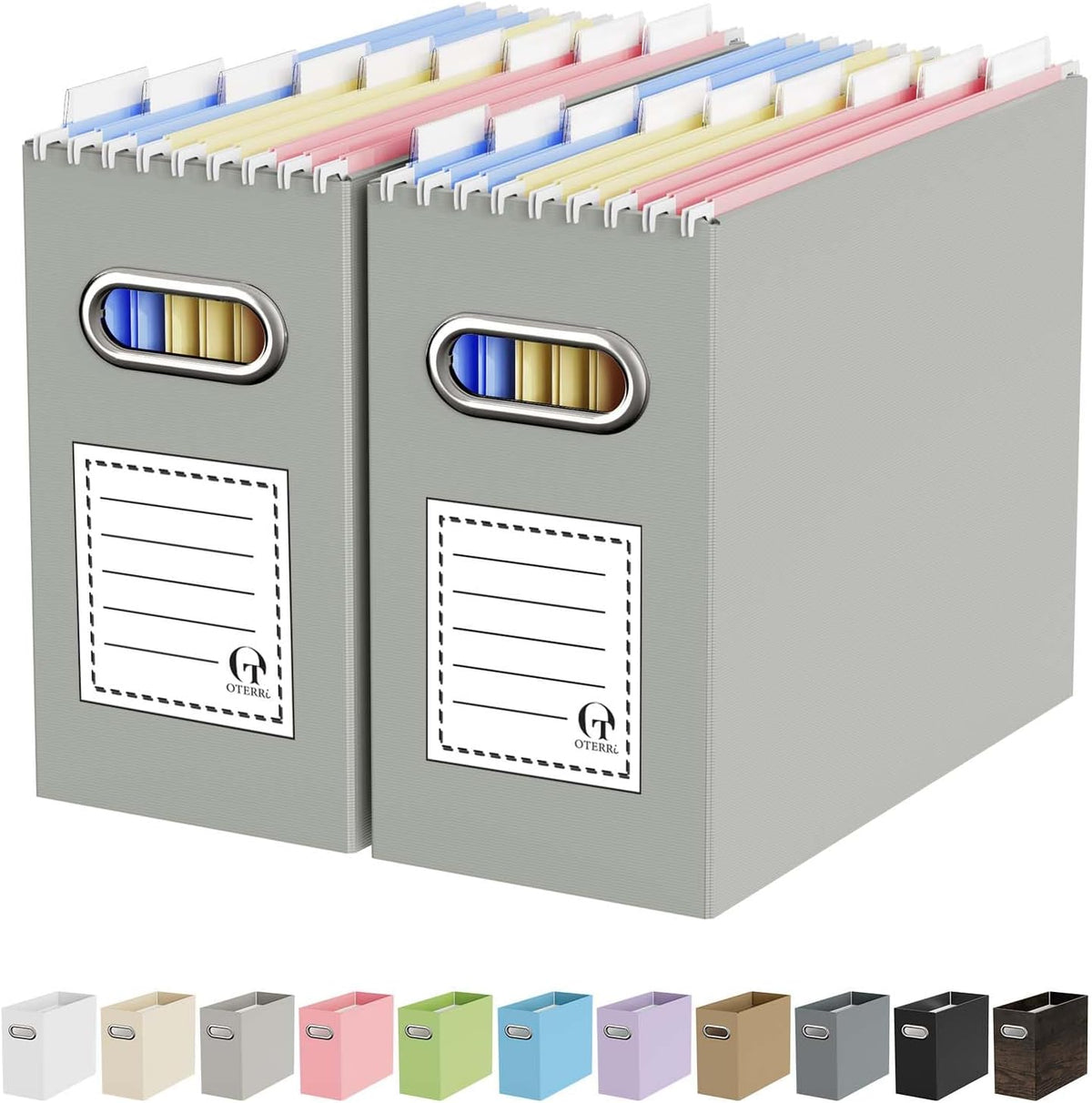 Oterri File Organizer Box, Portable Collapsible Cardboard File Folder Organizer with Handle for Letter Size Hanging Files, Document Storage Box for Home Office & Classroom (Pink)