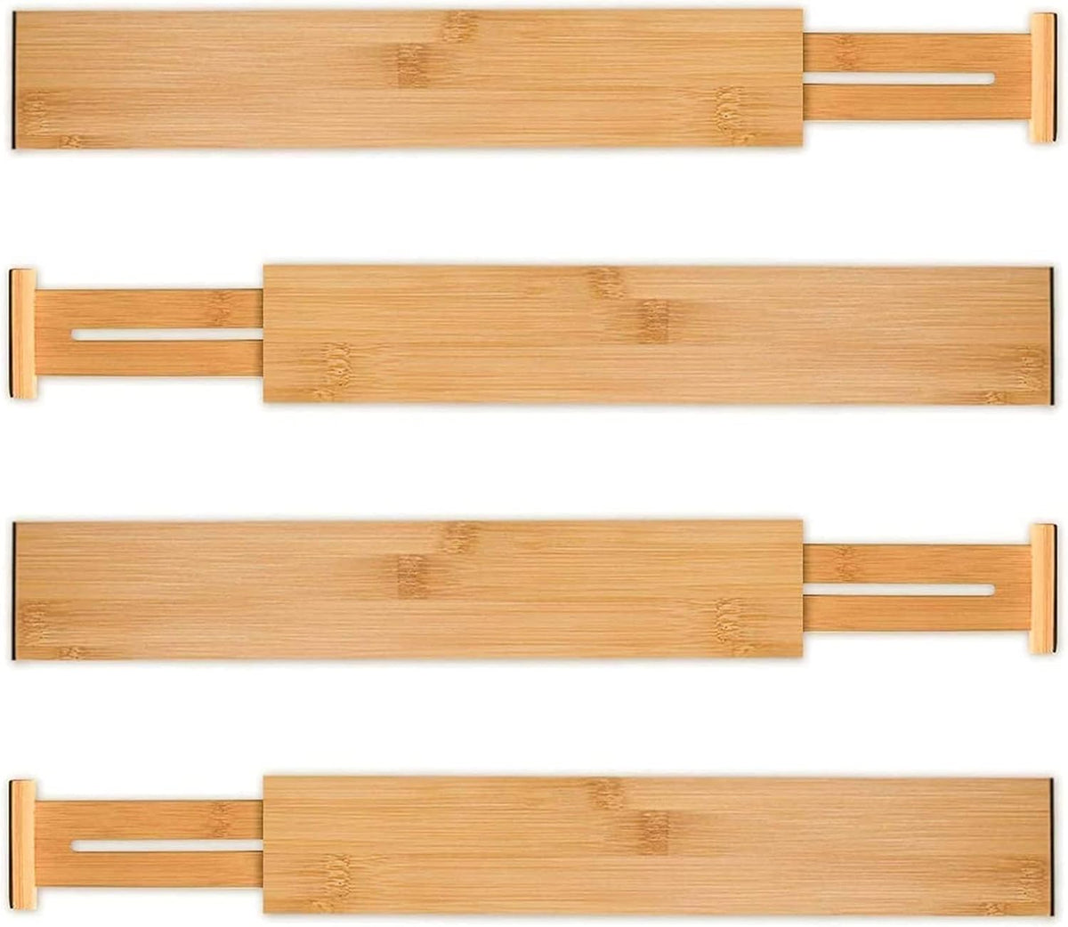 Utoplike 4 pcs Bamboo Kitchen Drawer Dividers Large, Adjustable Drawer Organizers, Spring Loaded, Expandable Organization Works in Kitchen, Dresser, Bathroom, Bedroom, Drawer, Desk