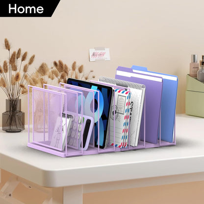 File Organizer for Desk, 5-Section Vertical File Sorter, Paper Holder Organizer Standing Metal File Folder for Office Home Classroom, Black