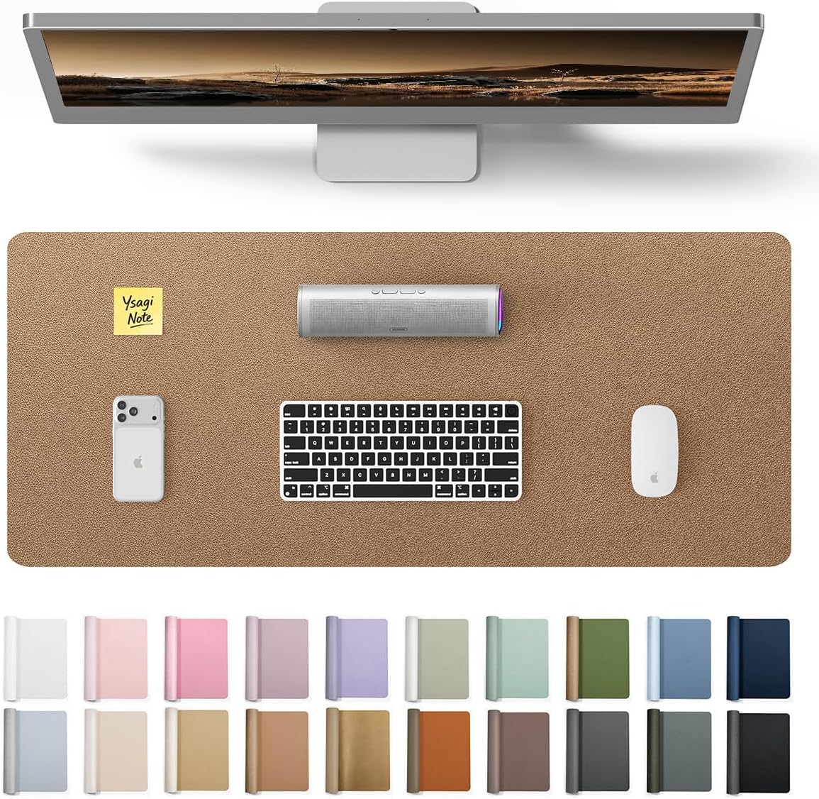 YSAGi Leather Desk Pad Protector, Office Desk Mat, Large Mouse Pad, Non-Slip PU Leather Desk Blotter, Waterproof Laptop Desk Writing Pad for Office and Home (23.6" x 13.8", Eggshell) - Colors A
