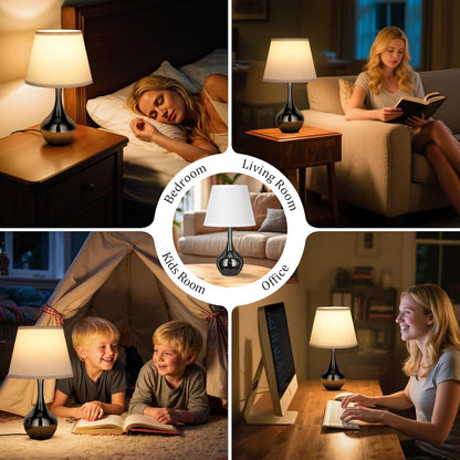 Seealle Touch Table Lamp for Bedroom, 3-Way Dimmable Small Bedside Lamps for Night Stands with Wires, Wood-Paint Desk Lamp for Kids Room, Office, Living Room, End Table(LED Bulb Included)