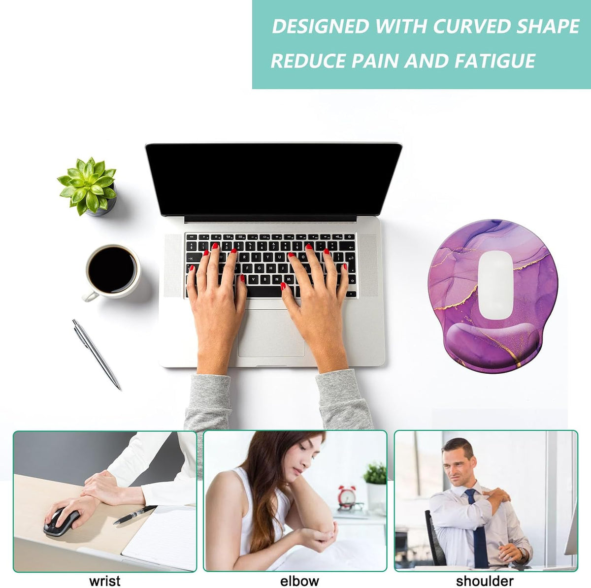 Mouse Pad with Wrist Support, Ergonomic Mouse Pad with Memory Foam Wrist Rest Cushion, Non-Slip Rubber Base Gaming Mice Pad for Home Office Computer Laptop, Flower Black