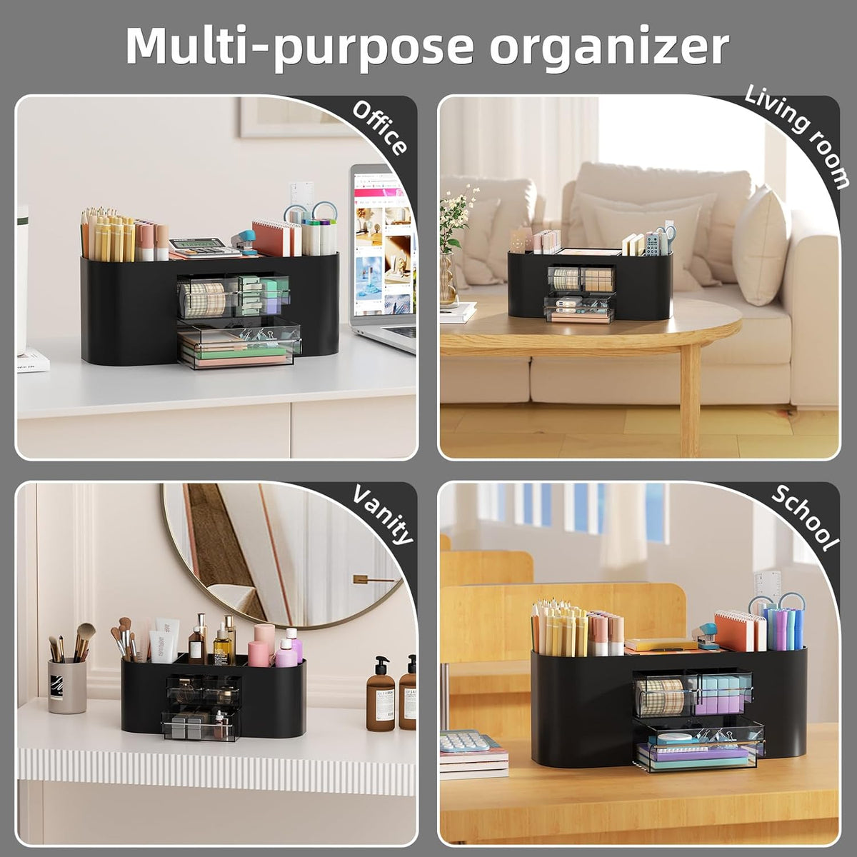 Marbrasse Desk Organizer Pen Holder for Desk with 3 Drawers, Multi-Functional Pencil Holder, Desk Organizers and Accessories with 7 Compartments for Home, School, Classroom(Pink)