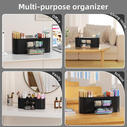Marbrasse Desk Organizer Pen Holder for Desk with 3 Drawers, Multi-Functional Pencil Holder, Desk Organizers and Accessories with 7 Compartments for Home, School, Classroom(Pink)