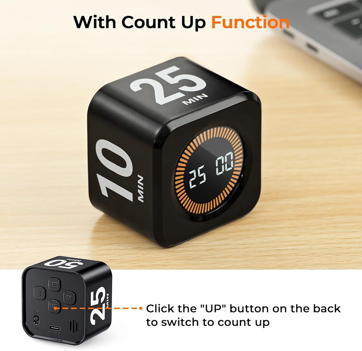 EooCoo Digital Timer College School Supplies, Gravity Pomodoro Cube Rotation, Countdown Productivity Kitchen Timer 5/10/30/60 Mins for Meeting, Back to School Gift, ADHD Tools, Office Desk Decoration
