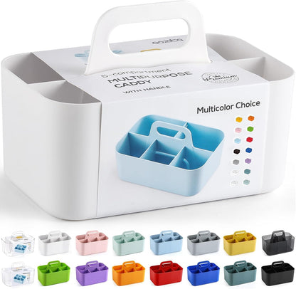 Multiuse Caddy Organizer with Handle, Portable Divided Plastic Tote Bin - Art Craft, Stationary Pen Marker Crayons, Makeup Hair Supplies Storage - Bathroom, Classroom, Dorm, Office, Desk Holder -Black