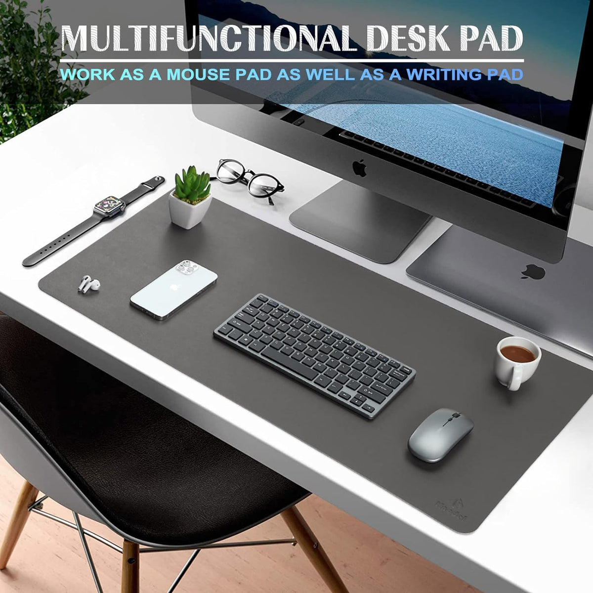 K KNODEL Large Office Leather Desk Mat, Mouse and Keyboard Pad, Computer and Laptop Mat, Desktop Protector and Cover, Writing Pad and Blotter (31.5"x15.7", Black)